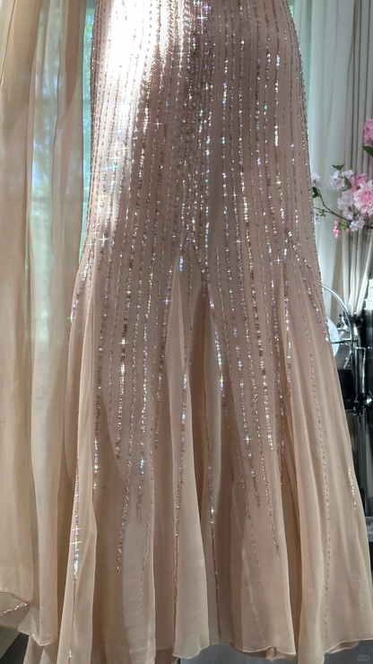 Vintage Mermaid Spaghetti Straps Beaded Chiffon Prom Dress SH5200