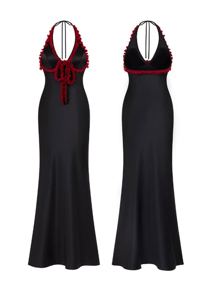 Cute Black Sheath Halter Satin Open Back Wedding Guest Dress Party Dress SH3307