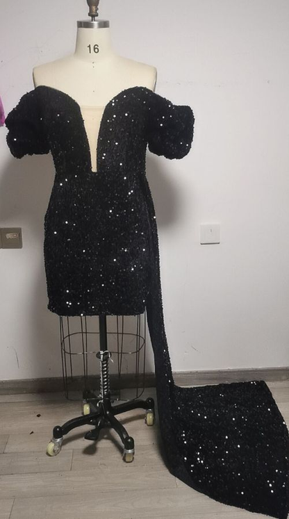 Sexy Black Sequins Prom Dress Brithday Dress SH689