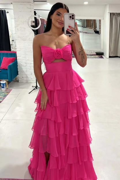 Illusion Empire Strapless A-Line Tiered Long Prom Evening Dress