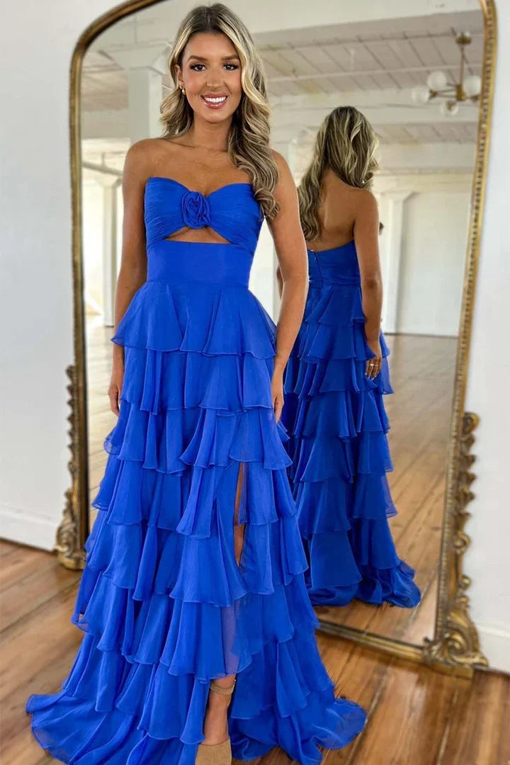 Illusion Empire Strapless A-Line Tiered Long Prom Evening Dress