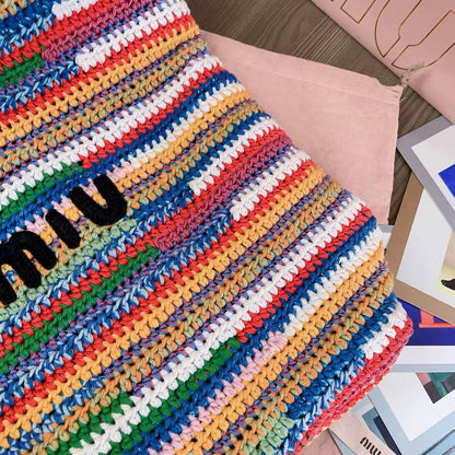 Miumiu Rainbow Woven Bag 40cm Super Heavy Cottton Handmade