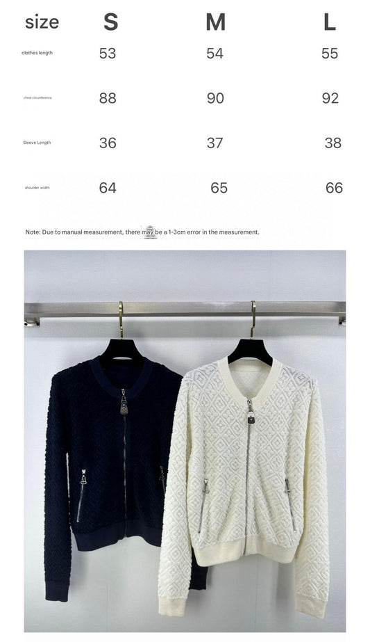 LV Embossed Long-Sleeved Cardigan in Cream Wool 271049