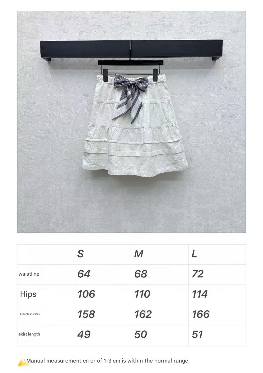 LV25 Embossed Denim Scarf Skirt White Grey Cotton 291767