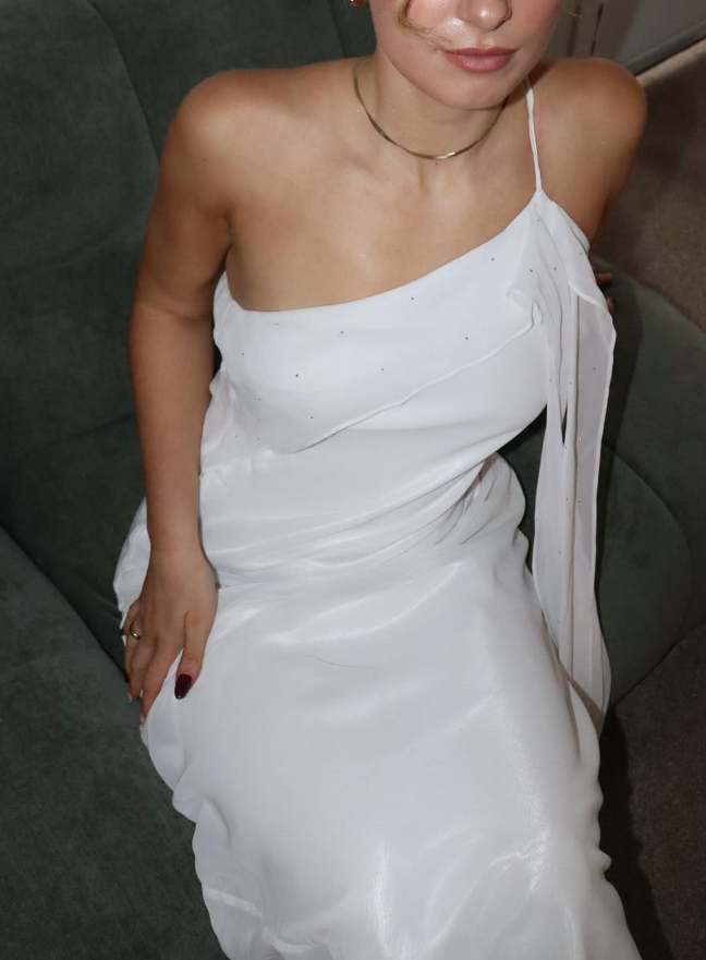 Elegant Sheath One Shoulder White Chiffon Long Prom Dress Evening Dress SH2340