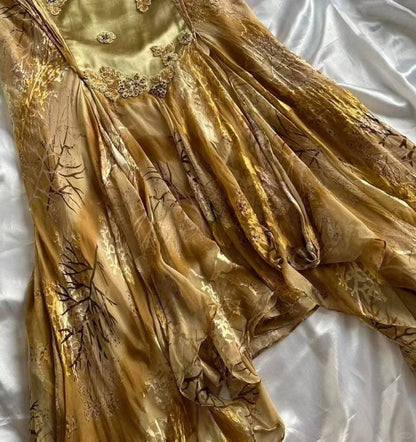 Gold Spaghetti Straps Mermaid Appliques Party Dress Evening Dress S341