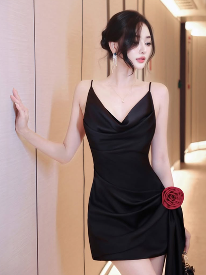 Burgundy A Line Spaghetti Straps Pleated Satin Short Homecoming Dress Outfits SH4430