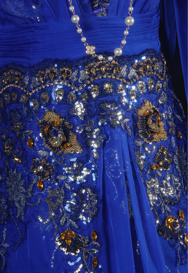 Chic Royal Blue Chiffon Sequin Beaded Mermaid Long Party Dress Birthday Dress D2229