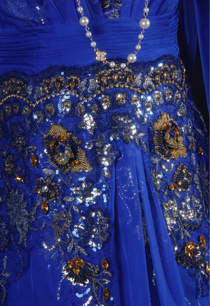 Chic Royal Blue Chiffon Sequin Beaded Mermaid Long Party Dress Birthday Dress D2229