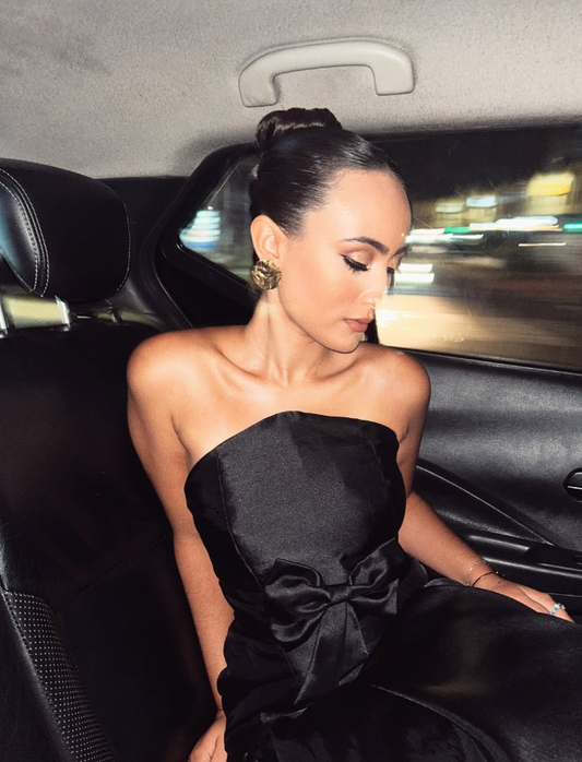 Unique Mermaid Strapless Black Tulle Satin Long Prom Dress Evening Dress with Bow SH2266