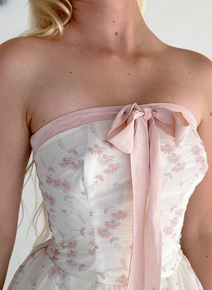 Pretty A Line Strapless Chiffon Appliques Birthday Party Dress Prom Dress Evening Dress SH4002