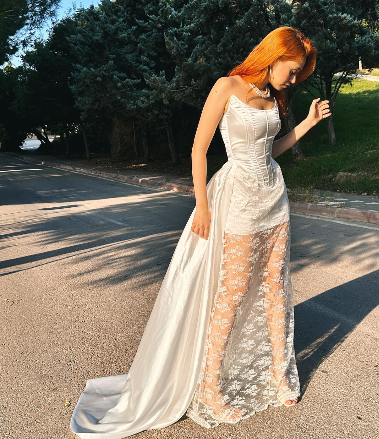 Charming A Line Strapless White Lace Satin Prom Dress Evening Dress SH2146