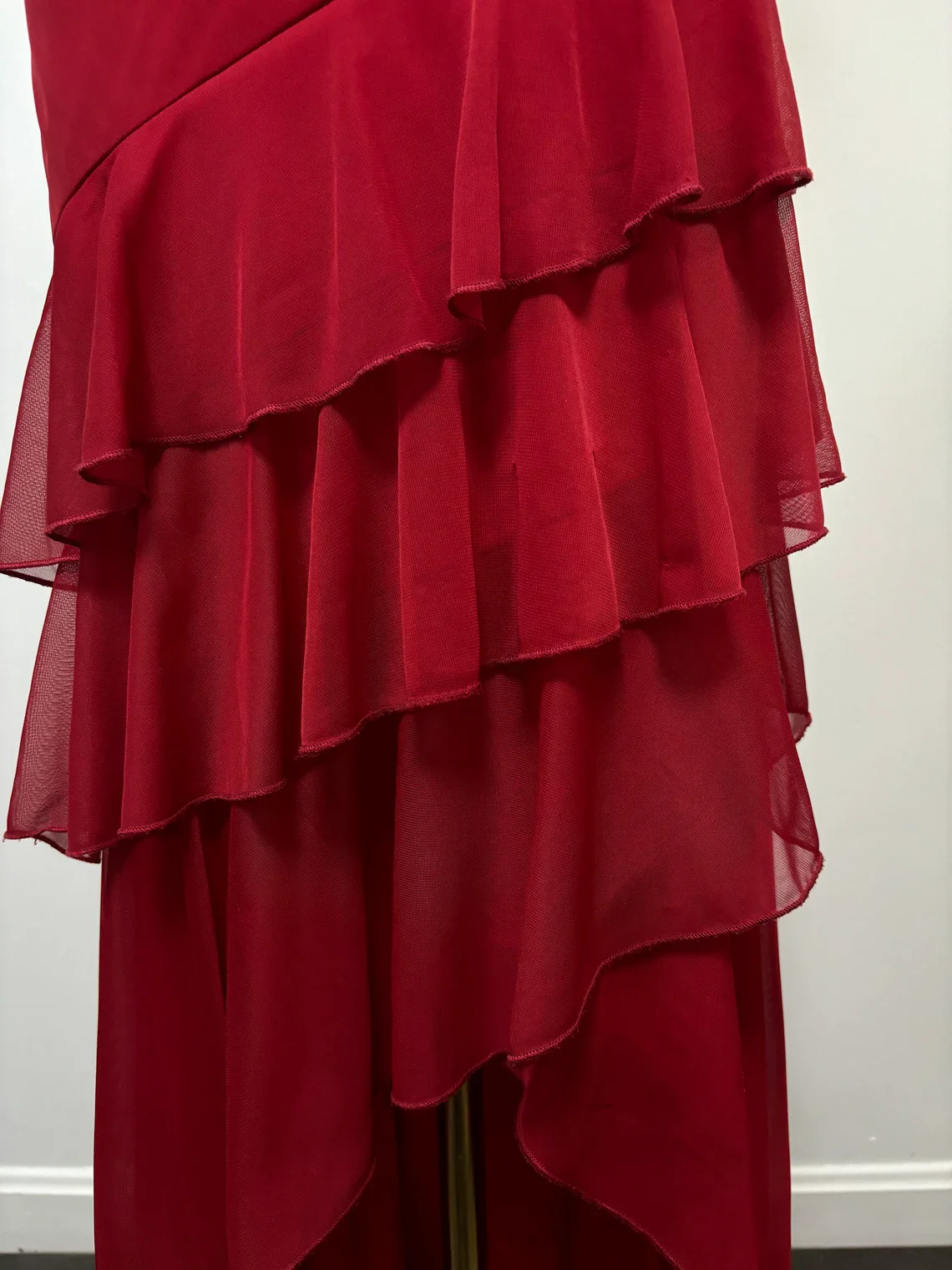 Burgundy Mermaid V Neck Rhinestone Ruffles Tulle Prom Dress Evening Dress SH2131