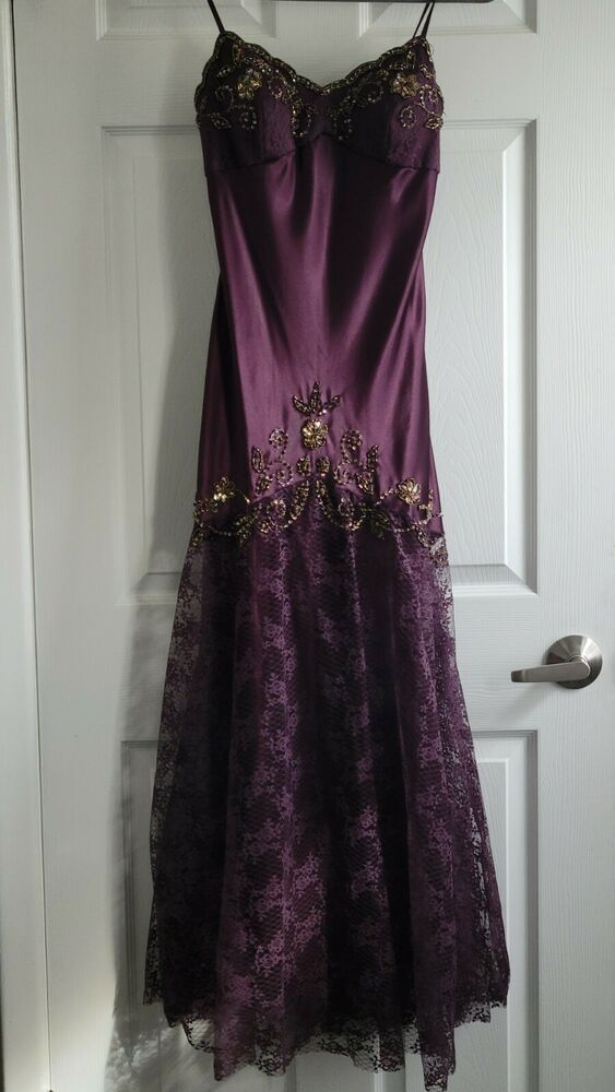 Vintage Spaghetti Straps Lace Beaded Satin Prom Dress Evening Dress SH1162
