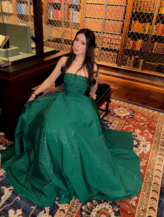 Green A Line Strapless Satin Long Prom Dress Evening Dress SH1801
