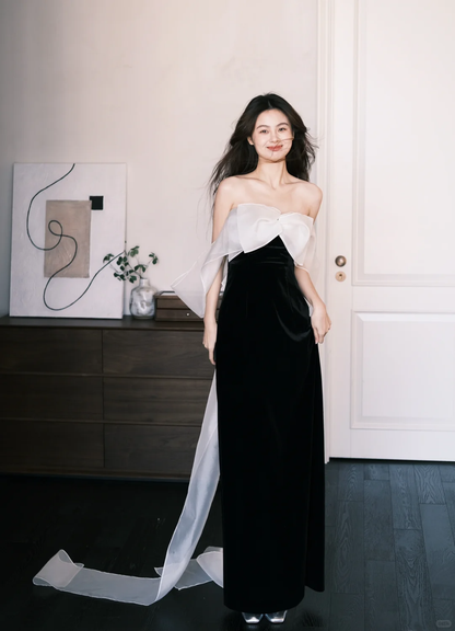Cute A Line Off the Shoulder White Organza Black Velvet Long Prom Dress SH4583