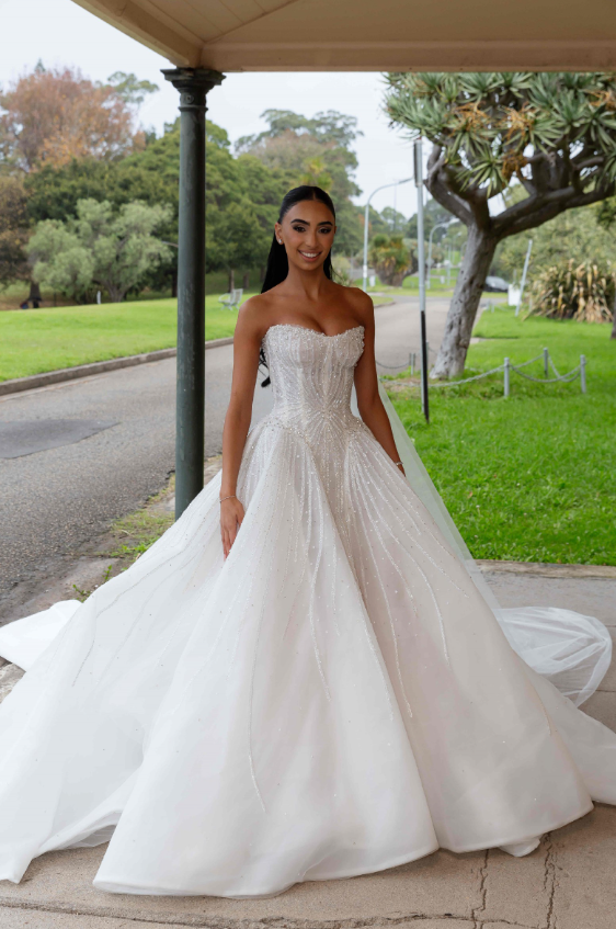 White Ball Gown Strapless Beaded Sequin Tulle Long Sweep Prom Dress Wedding Dress SH4772