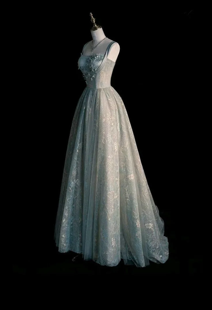 Beautiful Sage Green Long Tulle Prom Dress Evening Dress  SH1190