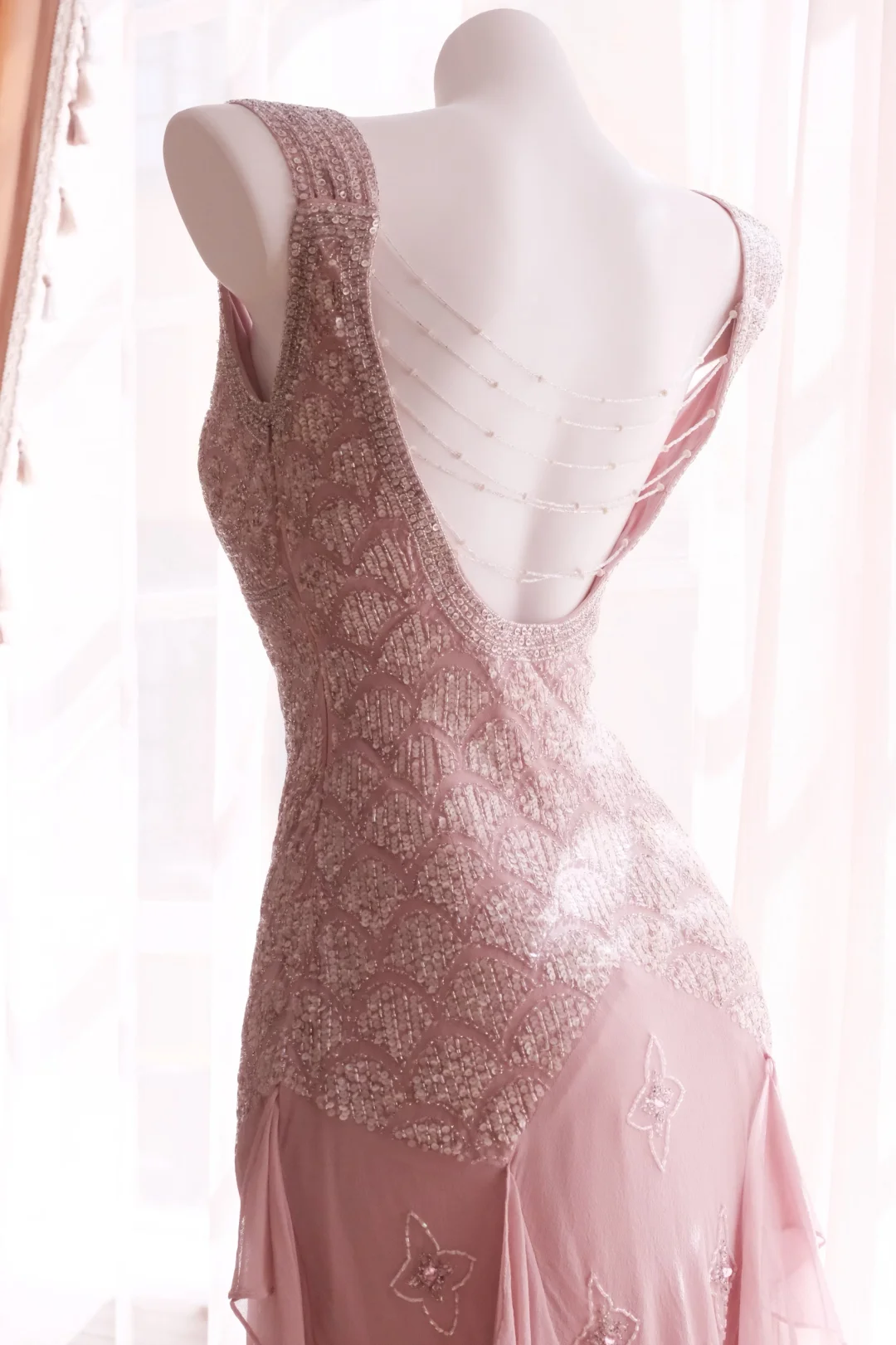 Pink Vintage Sheath Straps Beaded Chiffon Short Homecoming Dress SH5196