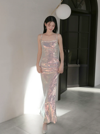 Shiny Pink Sheath Straps Rhinestone Sequin Prom Dress Evening Dress Party Dress SH4220