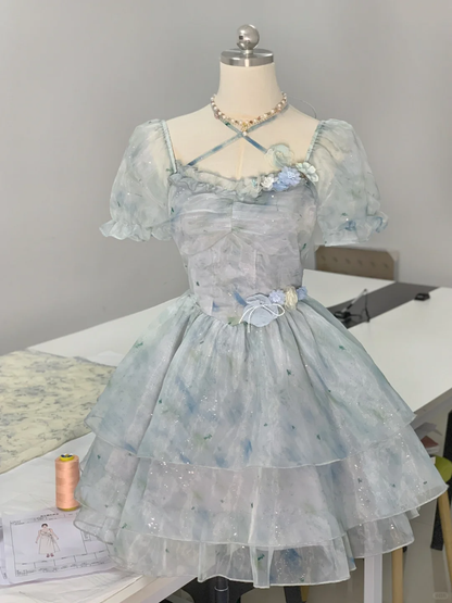 Pretty Blue A Line Layered Short 16th Birthday Outfits Formal Homecoming Dress S966