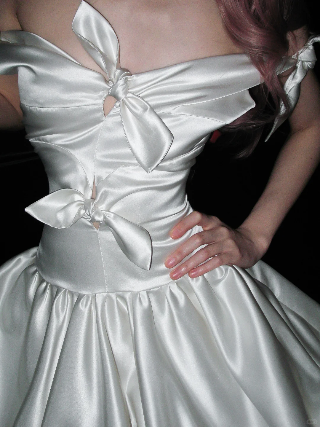 Cute Bow A Line Off the Shoulder Satin Long Prom Dress Party Dress SH4966