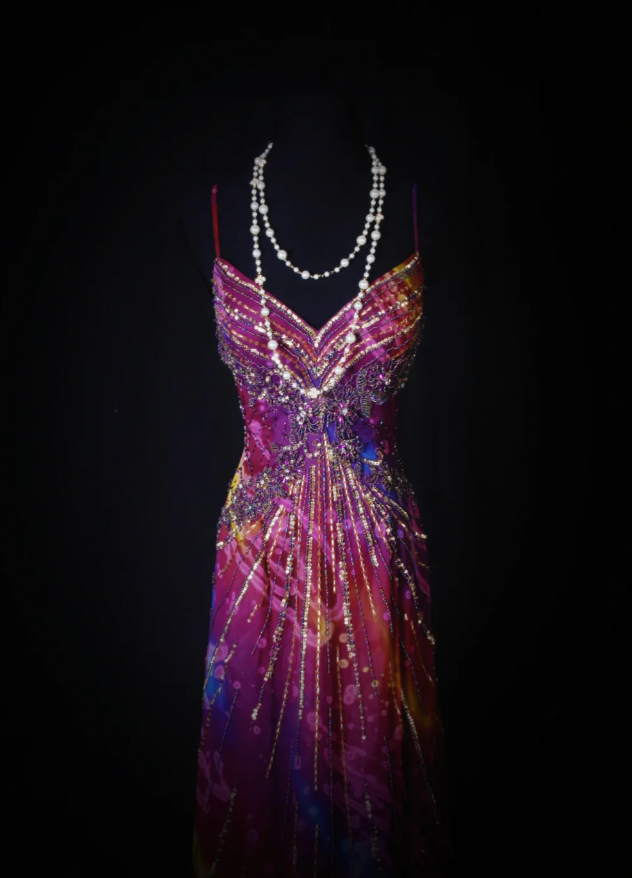 Unique V Neck Purple Spaghetti Straps Chiffon Beaded Mermaid Long Party Dress Evening Gown D2262