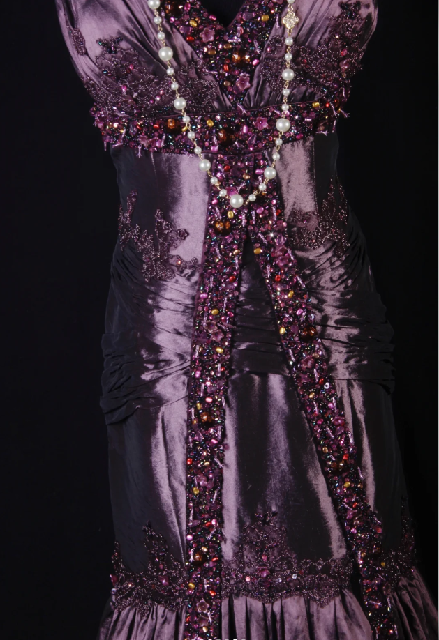 Vintage Purple V Neck Satin Beaded Mermaid Evening Dress Long Birthday Party Gown D2232