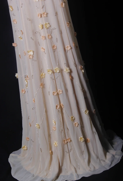 Fairy Spaghetti Straps Chiffon 3D Floral Beaded Mermaid Long Prom Dress Party Gown D2239