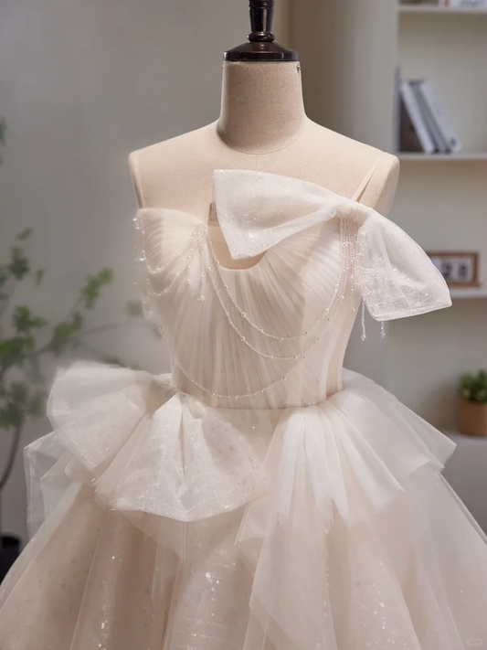Charming White Tulle Sequin A Line Short Prom Dress Formal 19th Birthday Outfits D598
