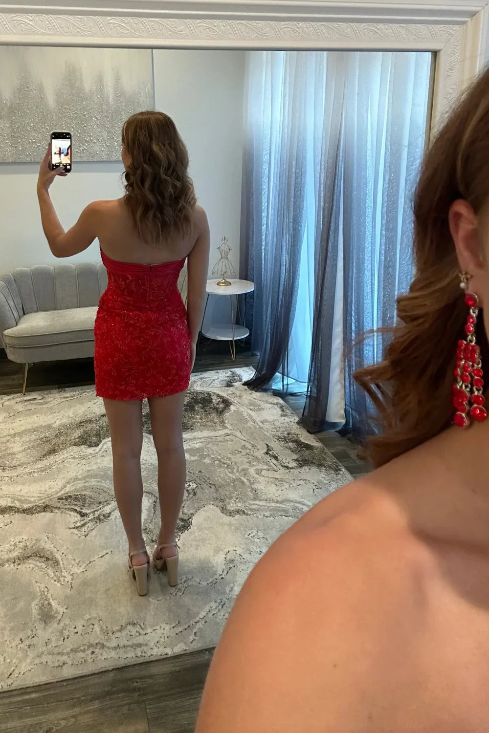 Lace Bodycon Bow Strapless Bodycon Homecoming Dress