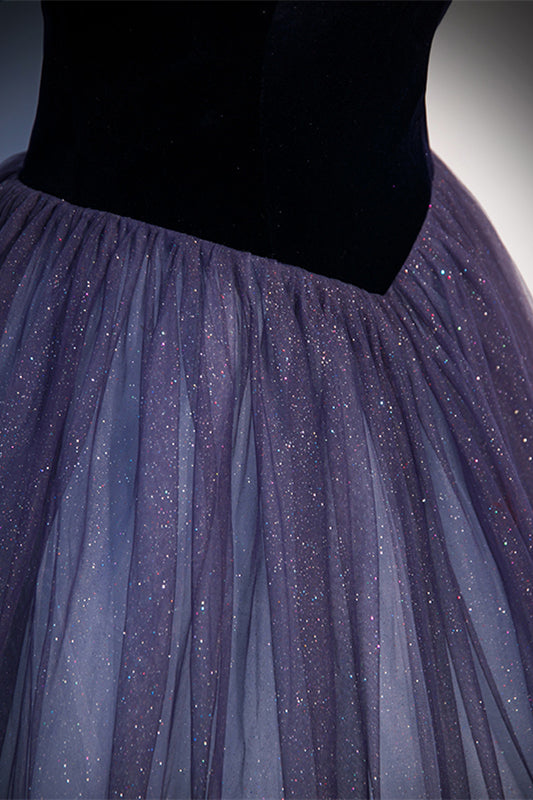 Sparkly A-Line Off-Shoulder Velvet And Tulle Prom Dress