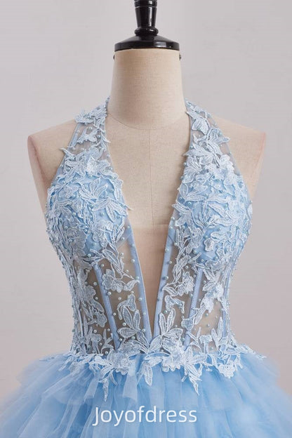 Low V-Neck Halter Ruffle A-Line Empire Homecoming Dress