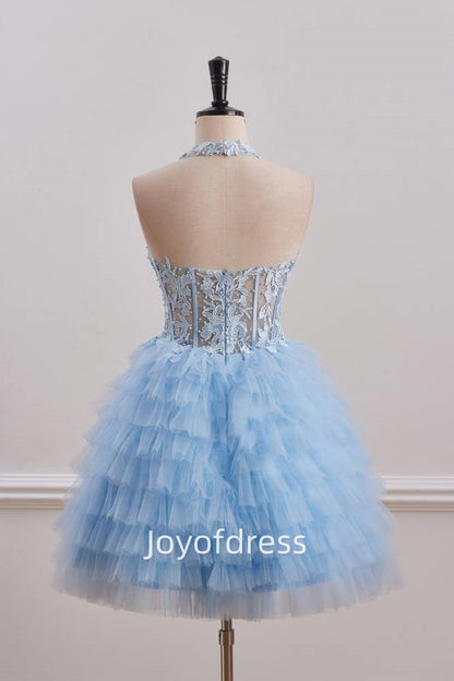 Low V-Neck Halter Ruffle A-Line Empire Homecoming Dress