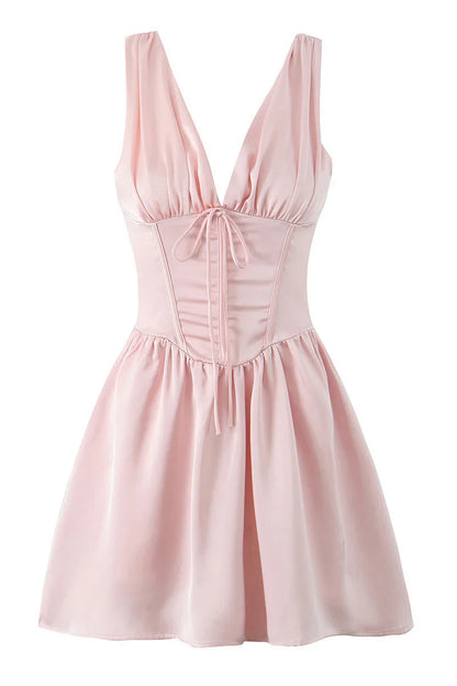 Low V-Neck Sleeveless Satin A-Line Empire Homecoming Dress