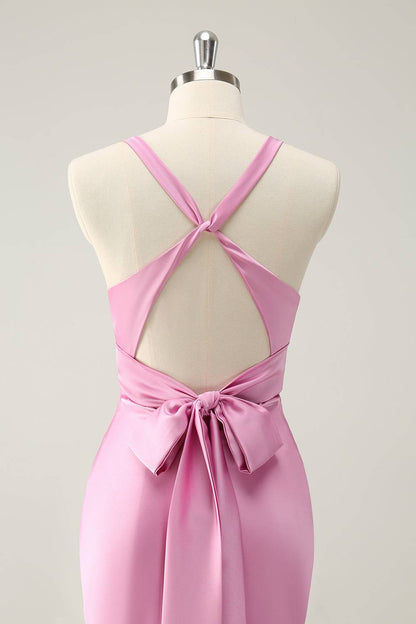 Low V-Neck Spaghetti Straps Empire Trumpet Bridesmaid Dress