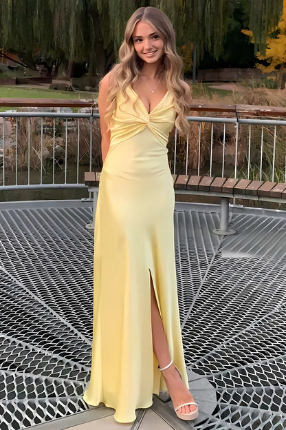Low V-Neck Spaghetti Straps Satin A-Line Party Prom Dress