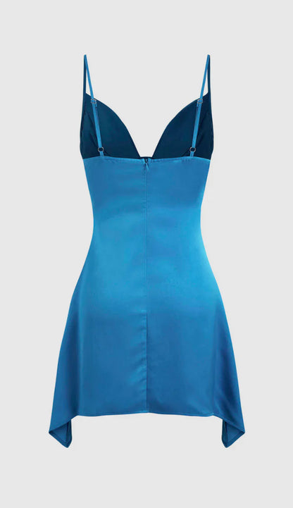 Low V-Neck Spaghetti Straps Satin Empire Mini Homecoming Dress