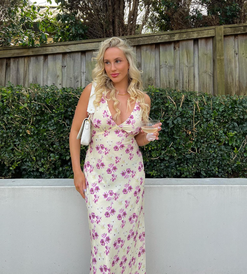 Simple A Line V Neck Print Floral Chiffon Prom Dress Evening Dress SH1604