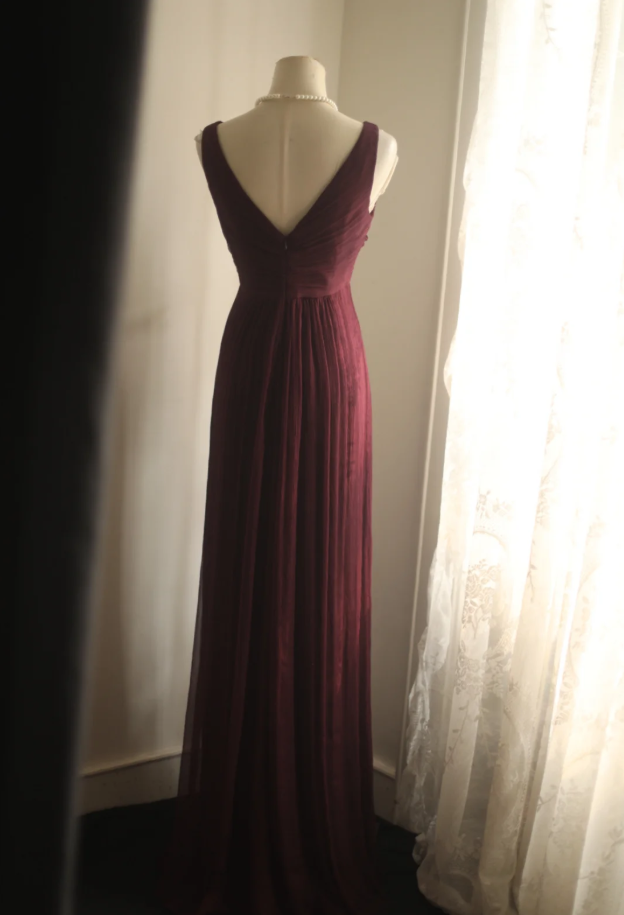 Retro Dark Purple V Neck Chiffon Long Prom Dress Evening Gown D2315