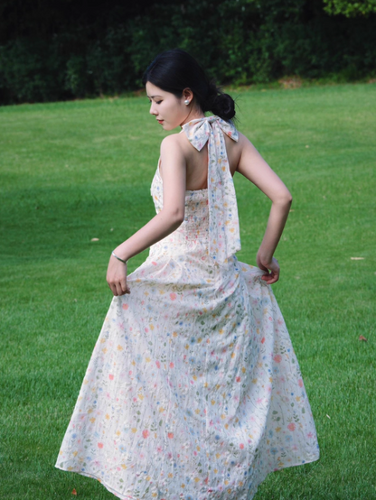 Cute A Line Halter Floral Maxi Dress Summer Vacation Seaside Dress Women Dress  D1999