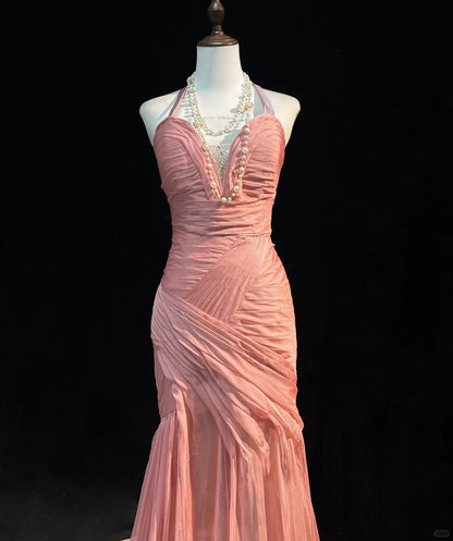 Elegant Halter Pleated Floor Length Prom Dress Evening Dress Party Dress   D2129