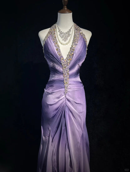 Elegant Halter Crystal Backless Pleated Prom Dress Evening Dress Gala Dress    D2164