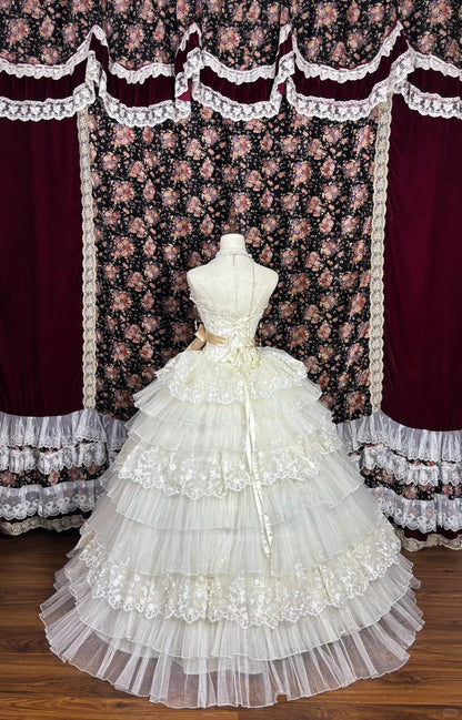 Charming Strapless Embroidered Tiered Lace Tulle Long Prom Dress Evening Dress Wedding Dress Ball Gown   D2230