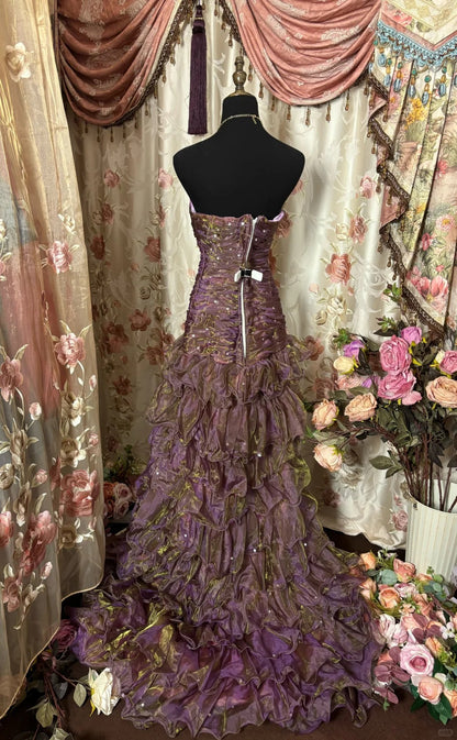 Charming Prom Dress Strapless Pleated Ruffle Prom Gown Evening Dress Gala Dress Business Dinner Dress   D2388