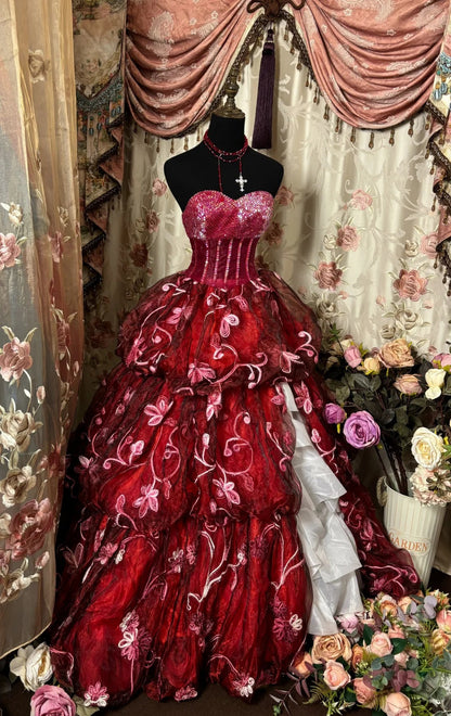 Charming Prom Dress Sweetheart Flower Ball Gown Evening Dress Birthday Party Dress   D2397