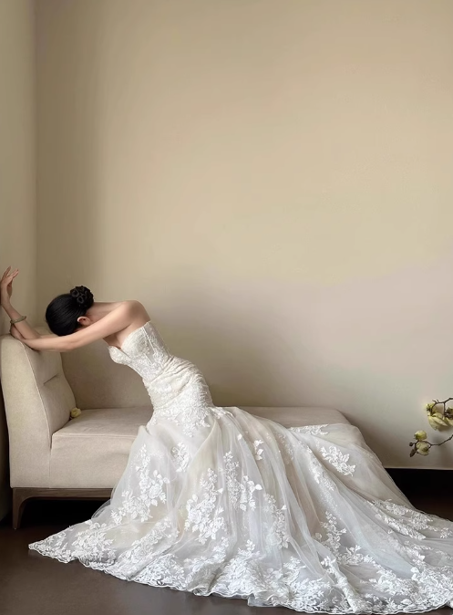 Beauty Wedding Dress Sweetheart Lace Mermaid Prom Dress Evening Dress Gala Dress    D2502