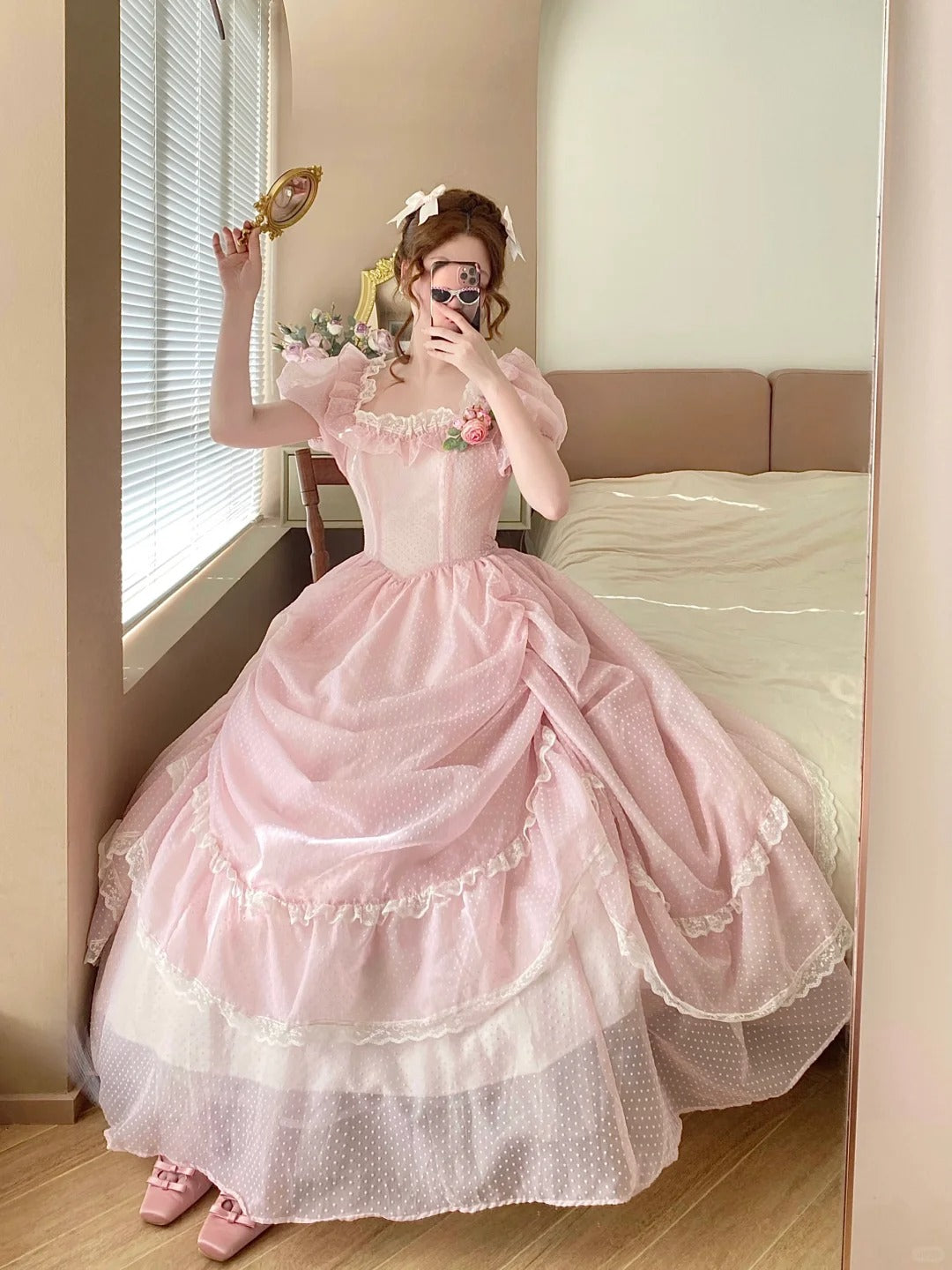 Cute Prom Dress Square Neck Pleated Lace Evening Dress Ball Gown Sweet 16 Dress Birthday Party Dress    D2854