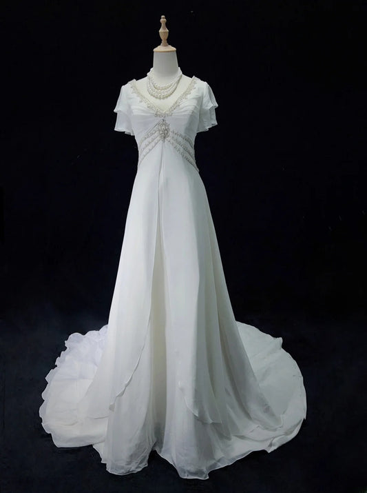 Elegant A Line V-neck Pleated Beading Wedding Dress  D2897