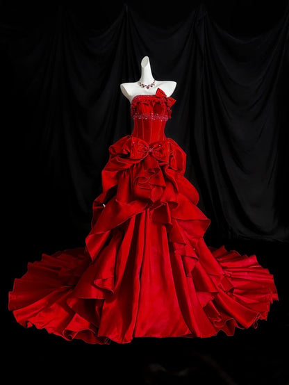 Charming Prom Dress Strapless Ruffle Prom Gown Gala Dress Evening Dress    D2841